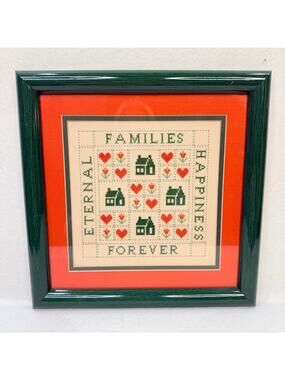 Completed Cross Stitch Matted Framed Glass Families Forever Eternal Happiness
